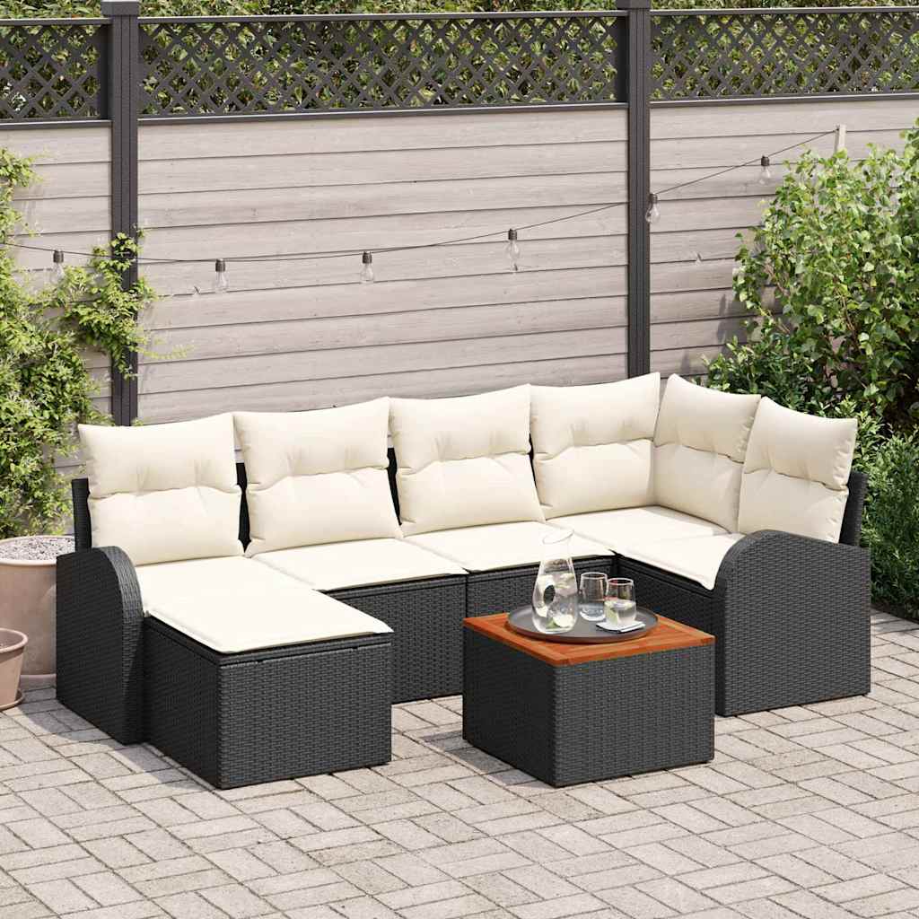 Set Divano da Giardino 7 pcs Nero e Crema polyrattan | homemem39