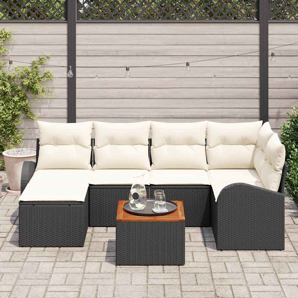 Set Divano da Giardino 7 pcs Nero e Crema polyrattan | homemem39