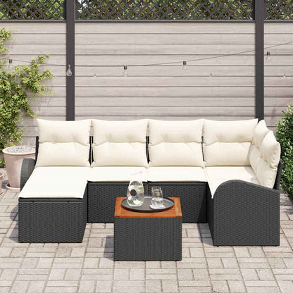 Set Divano da Giardino 7 pcs Nero e Crema polyrattan | homemem39