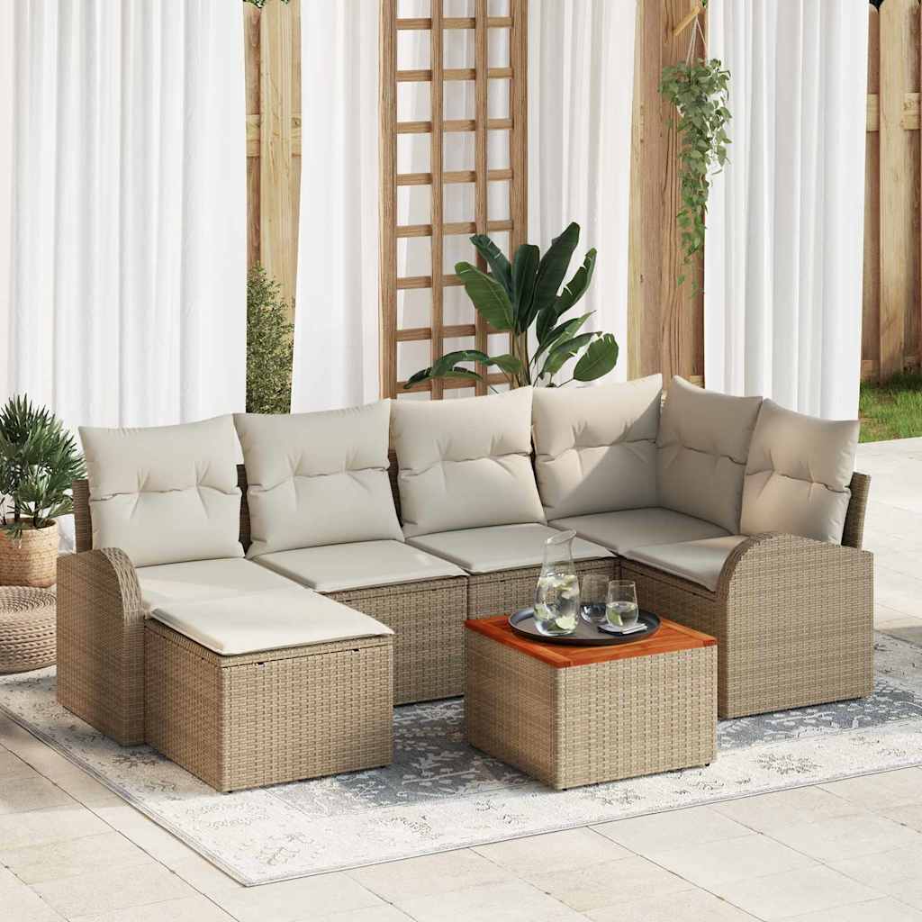 Set Divano da Giardino 7 pcs Beige e Crema polyrattan