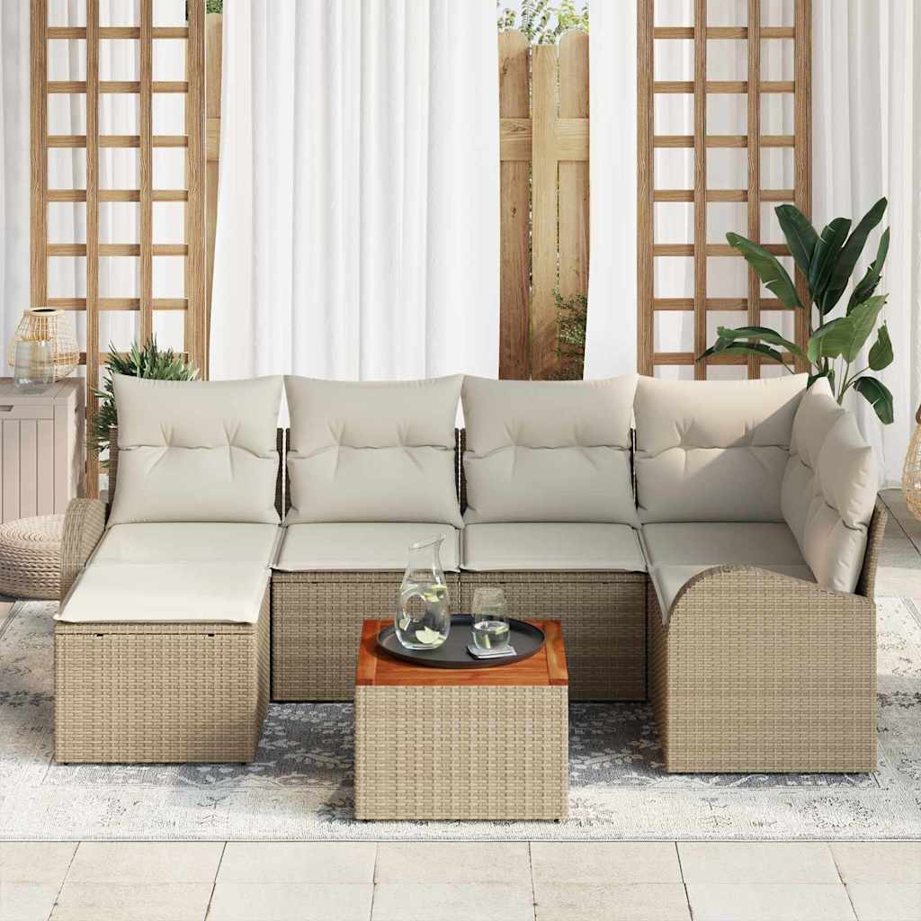 Set Divano da Giardino 7 pcs Beige e Crema polyrattan | homemem39