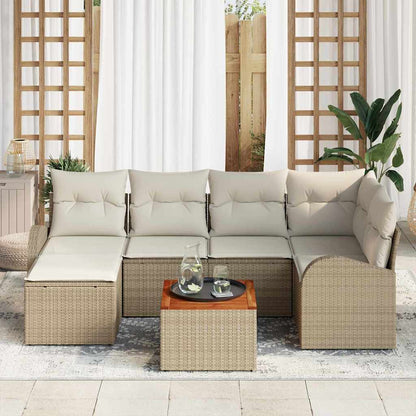 Set Divano da Giardino 7 pcs Beige e Crema polyrattan | homemem39