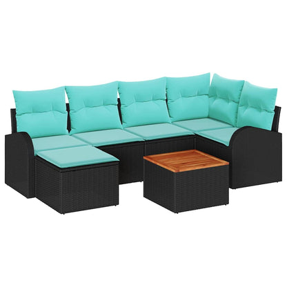 Set Divano da Giardino 7 pcs Nero e Turchese polyrattan | homemem39
