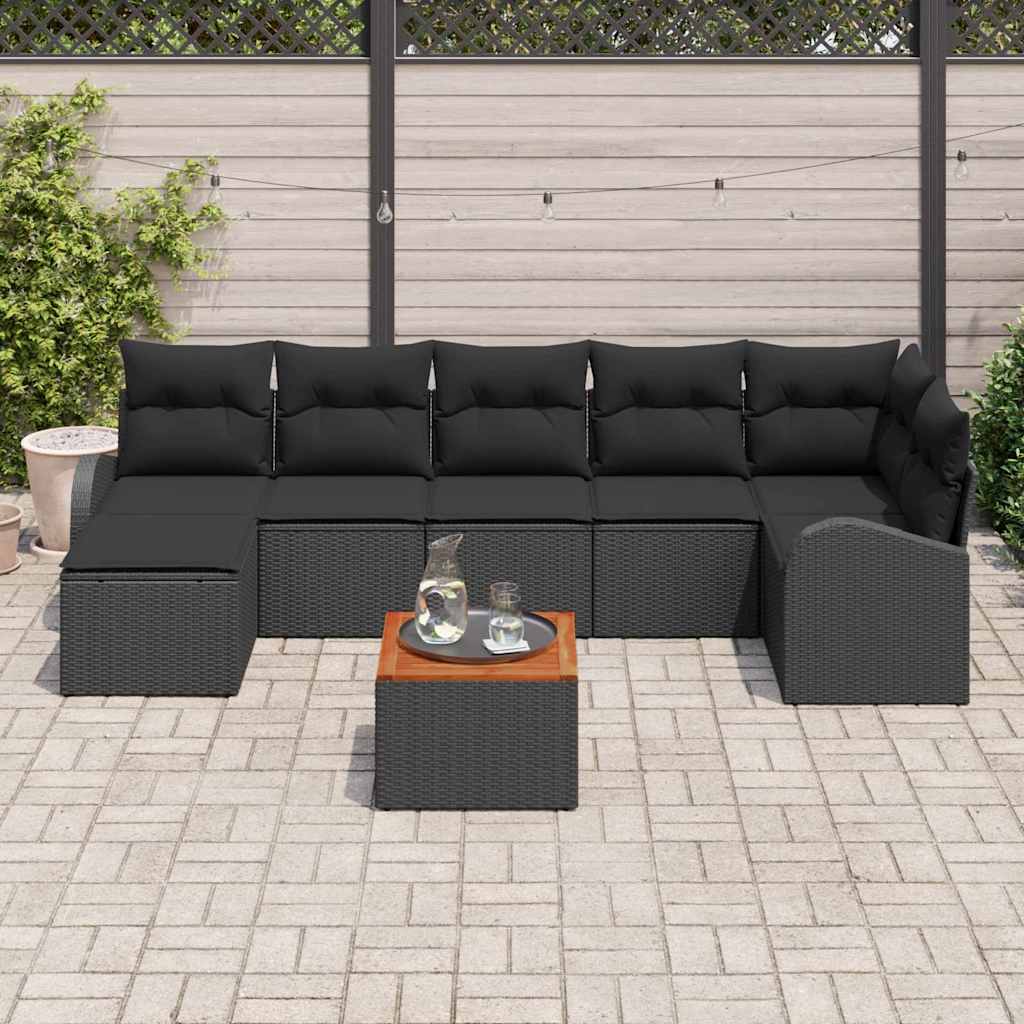 Set Divano da Giardino con archiviazione 8 pcs Nero polyrattan | homemem39