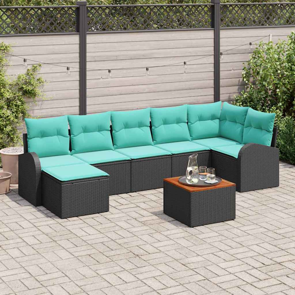 Set Divano da Giardino 8 pcs Nero e Turchese polyrattan | homemem39