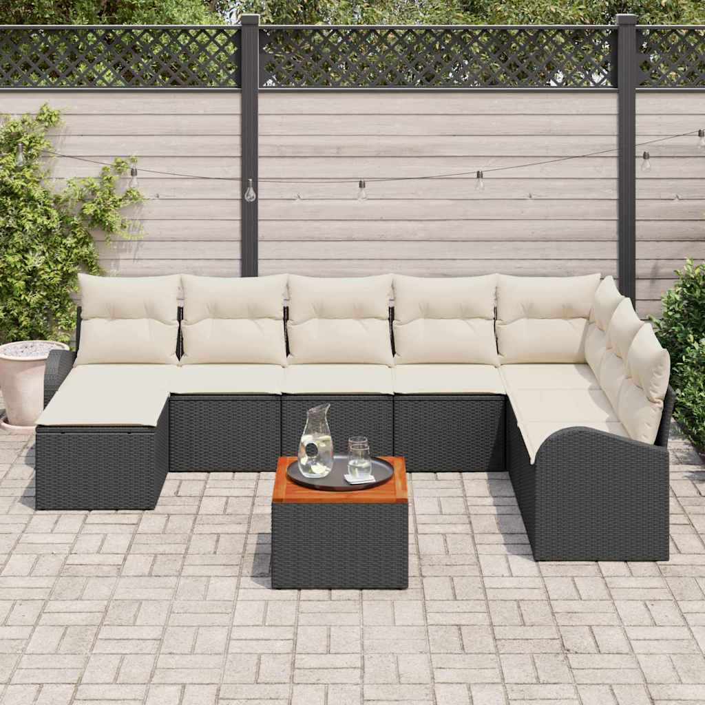 Set Divano da Giardino 9 pcs Nero e Crema polyrattan | homemem39
