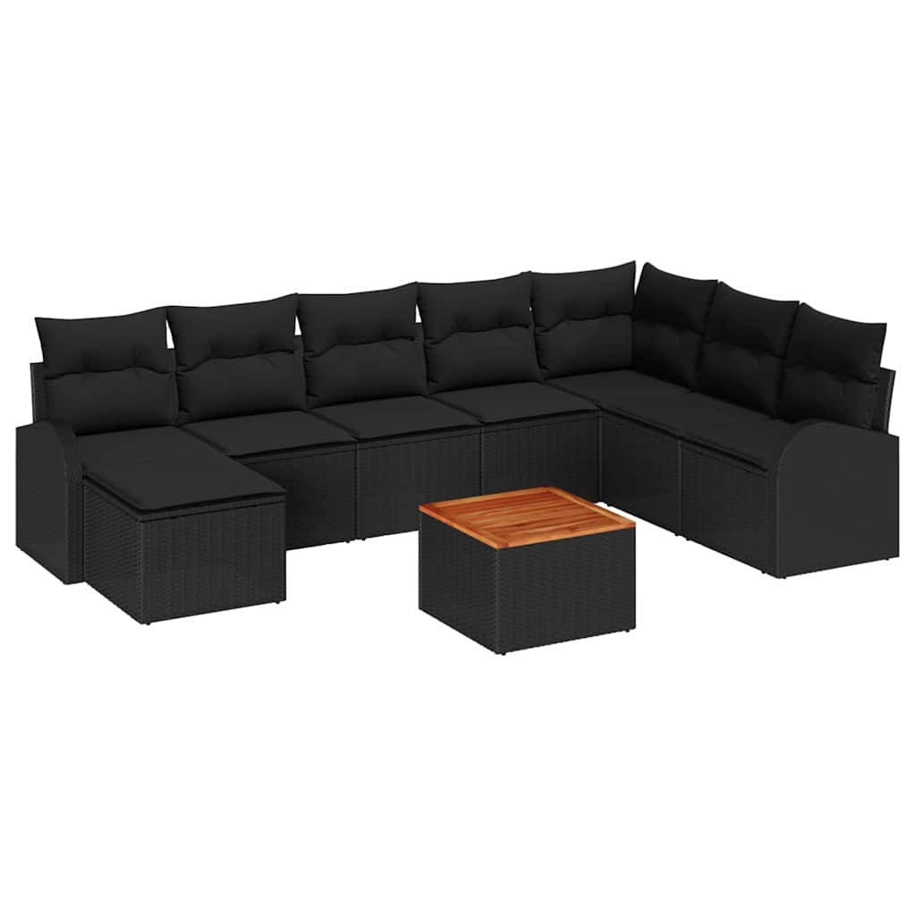 Set Divano da Giardino con archiviazione 9 pcs Nero polyrattan | homemem39