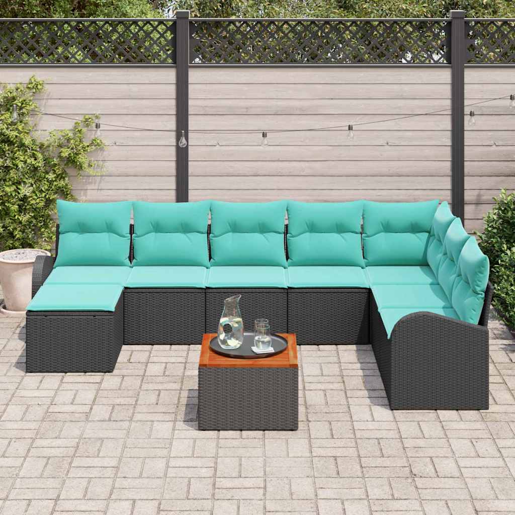 Set Divano da Giardino 9 pcs Nero e Turchese polyrattan | homemem39