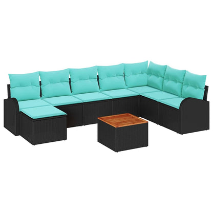 Set Divano da Giardino 9 pcs Nero e Turchese polyrattan | homemem39