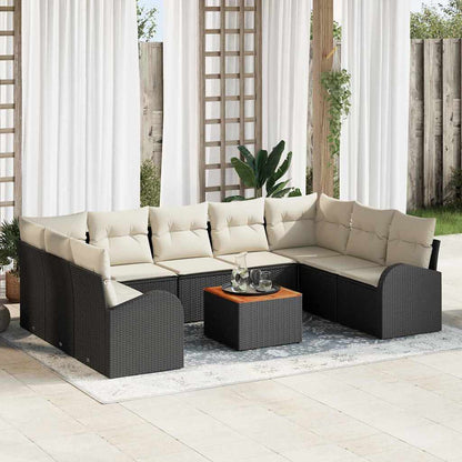 Set Divano da Giardino 10 pcs Nero e Crema polyrattan | homemem39
