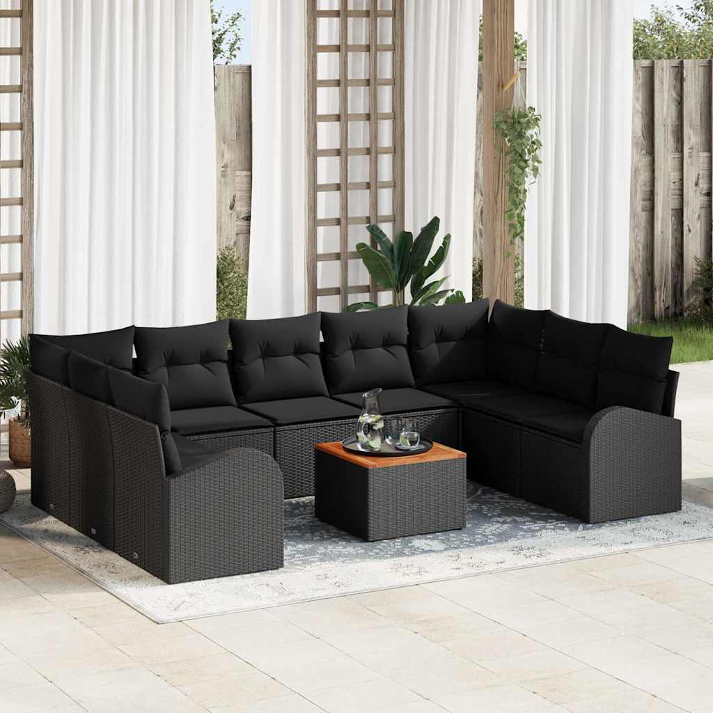 Set Divano da Giardino con archiviazione 10 pcs Nero polyrattan | homemem39