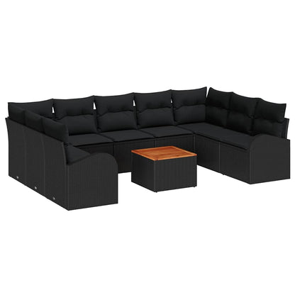 Set Divano da Giardino con archiviazione 10 pcs Nero polyrattan | homemem39