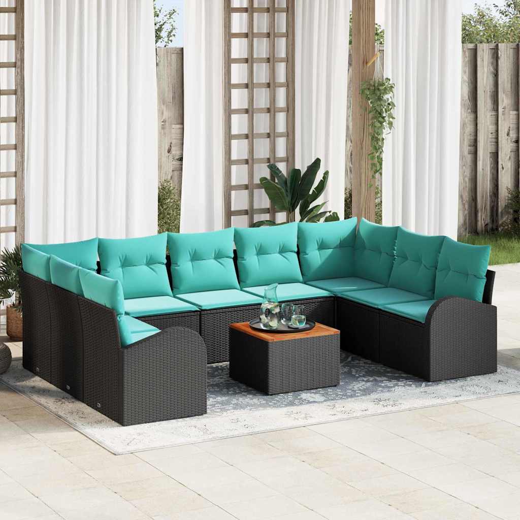 Set Divano da Giardino 10 pcs Nero e Turchese polyrattan | homemem39