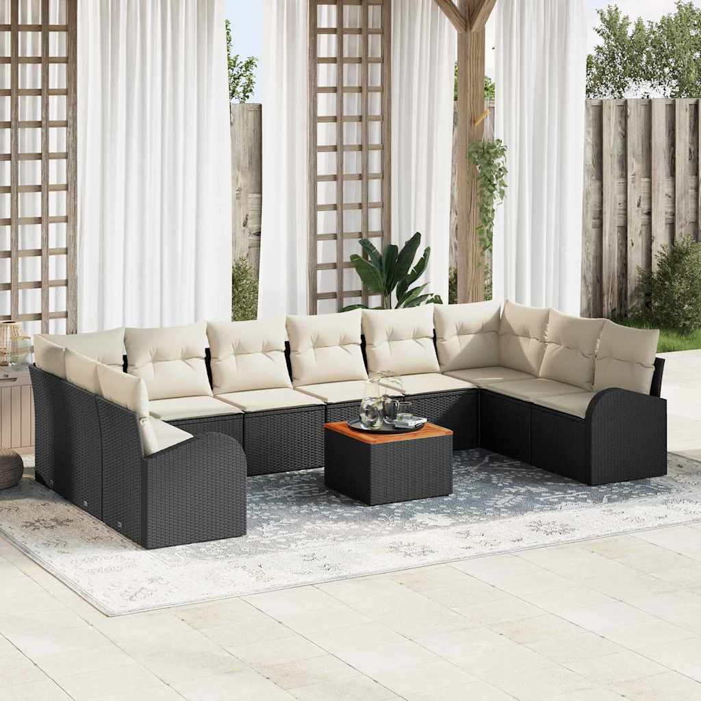 Set Divano da Giardino 11 pcs Nero e Crema polyrattan | homemem39