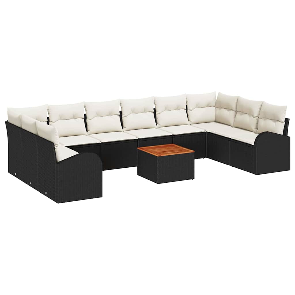 Set Divano da Giardino 11 pcs Nero e Crema polyrattan | homemem39