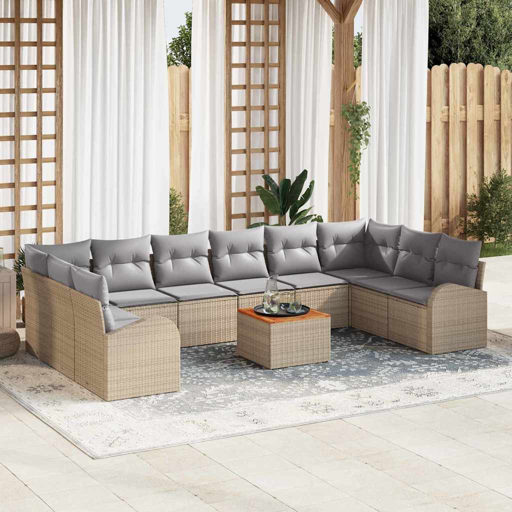 Set Divano da Giardino 11 pcs Beige e Grigio Chiaro polyrattan | homemem39