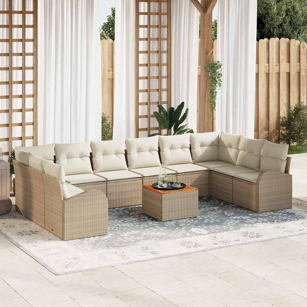Set Divano da Giardino 11 pcs Beige e Crema polyrattan | homemem39