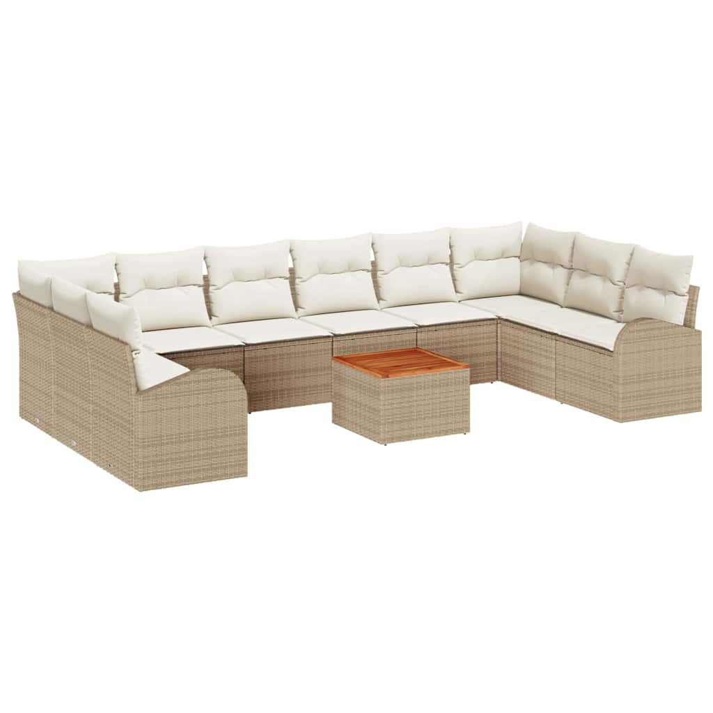 Set Divano da Giardino 11 pcs Beige e Crema polyrattan | homemem39