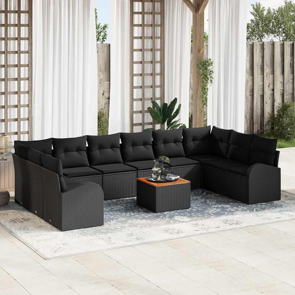 Set Divano da Giardino con archiviazione 11 pcs Nero polyrattan | homemem39