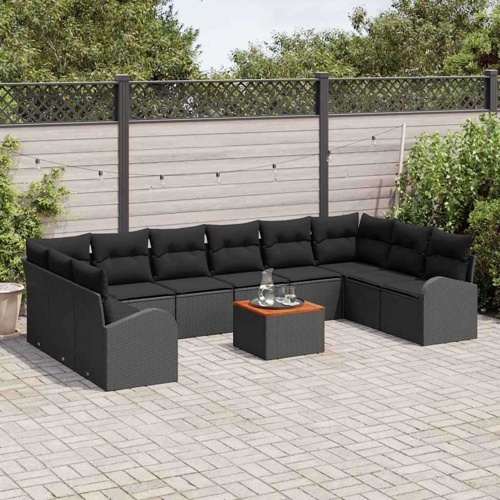 Set Divano da Giardino con archiviazione 11 pcs Nero polyrattan | homemem39