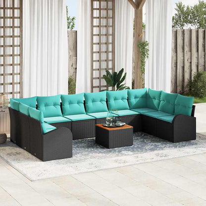Set Divano da Giardino 11 pcs Nero e Turchese polyrattan | homemem39