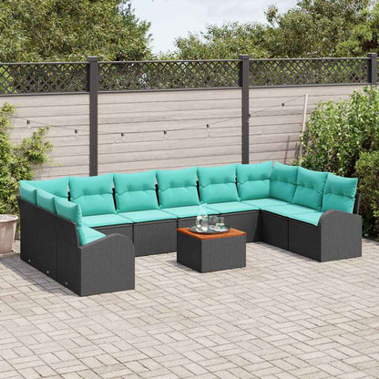 Set Divano da Giardino 11 pcs Nero e Turchese polyrattan | homemem39