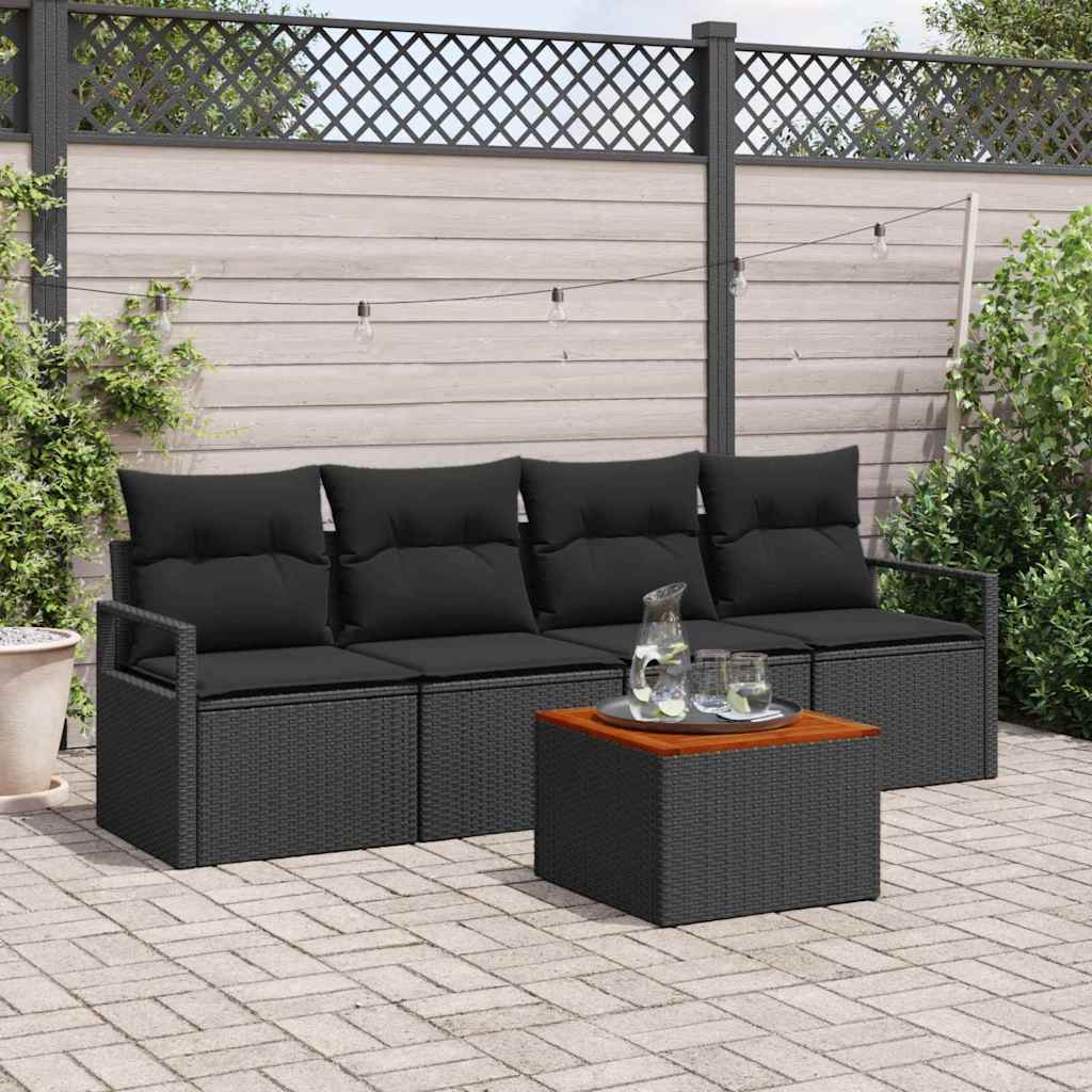 Set Divano da Giardino con archiviazione 5 pcs Nero polyrattan | homemem39