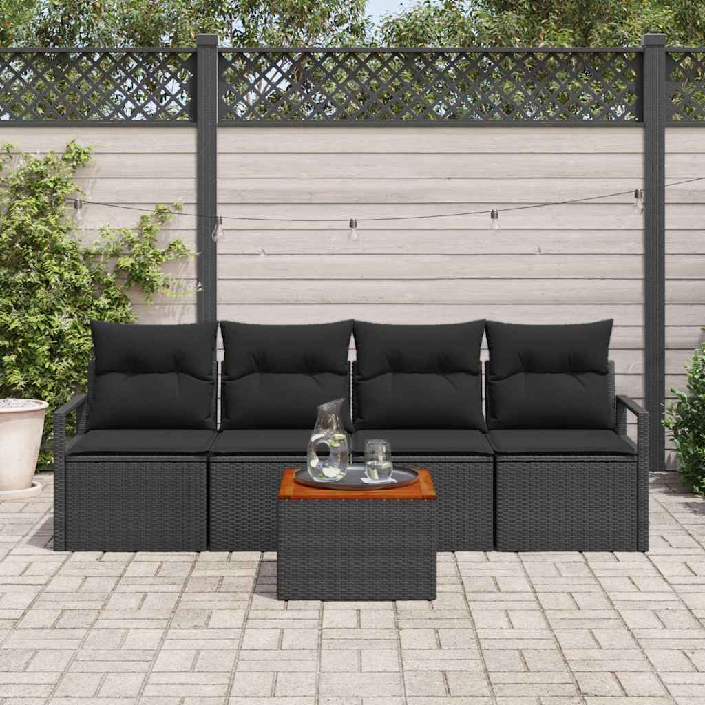 Set Divano da Giardino con archiviazione 5 pcs Nero polyrattan | homemem39