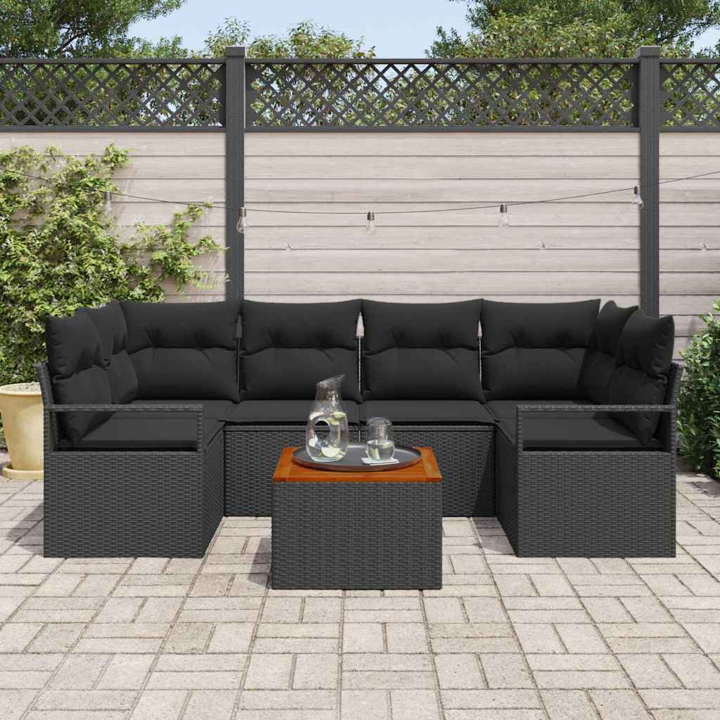 Set Divano da Giardino con archiviazione 7 pcs Nero polyrattan