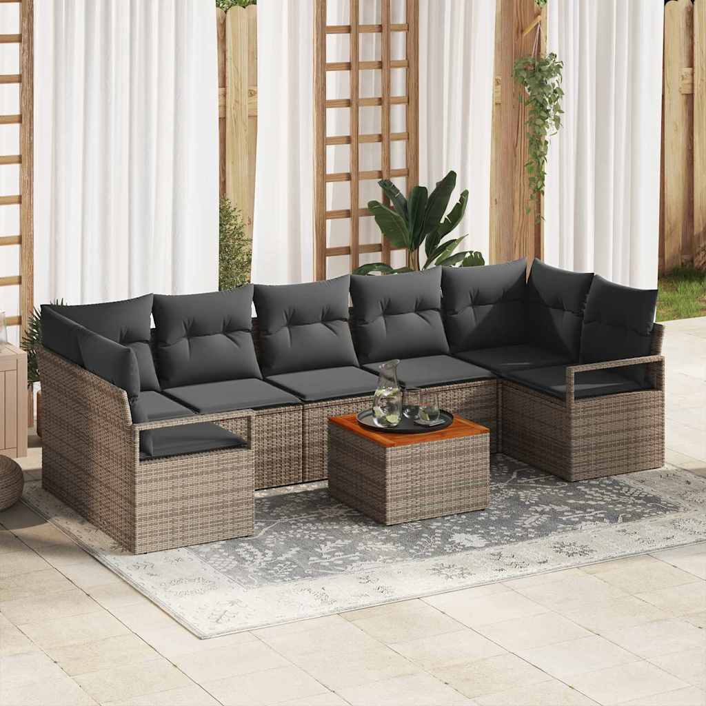 Set Divano da Giardino 8 pcs Grigio polyrattan | homemem39