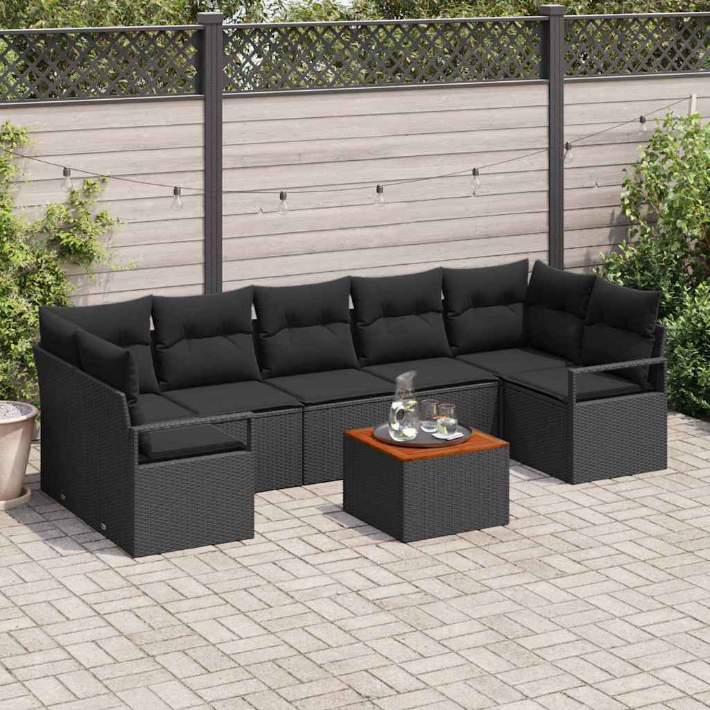 Set Divano da Giardino con archiviazione 8 pcs Nero polyrattan | homemem39