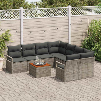 Set Divano da Giardino 9 pcs Grigio polyrattan