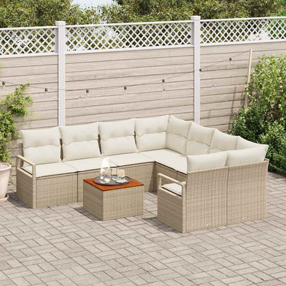Set Divano da Giardino 9 pcs Beige e Crema polyrattan | homemem39