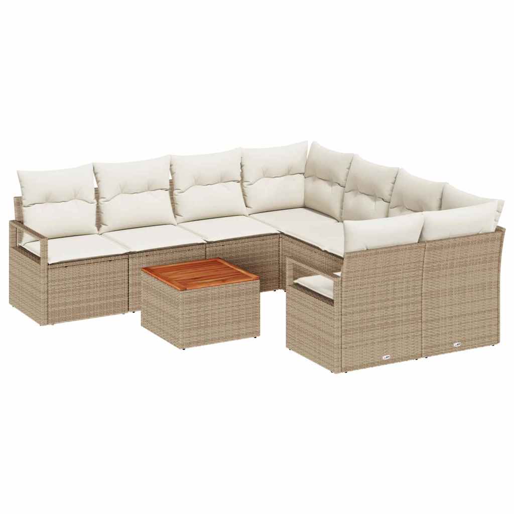 Set Divano da Giardino 9 pcs Beige e Crema polyrattan | homemem39
