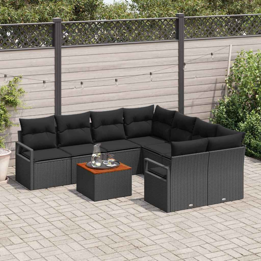 Set Divano da Giardino con archiviazione 9 pcs Nero polyrattan | homemem39