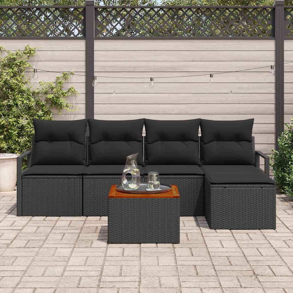 Set Divano da Giardino con archiviazione 6 pcs Nero polyrattan | homemem39