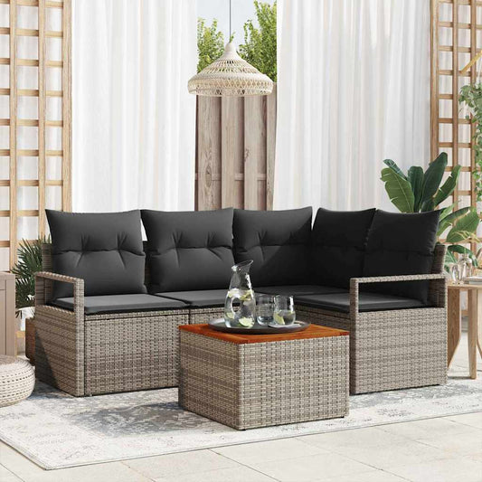 Set Divano da Giardino 5 pcs Grigio polyrattan