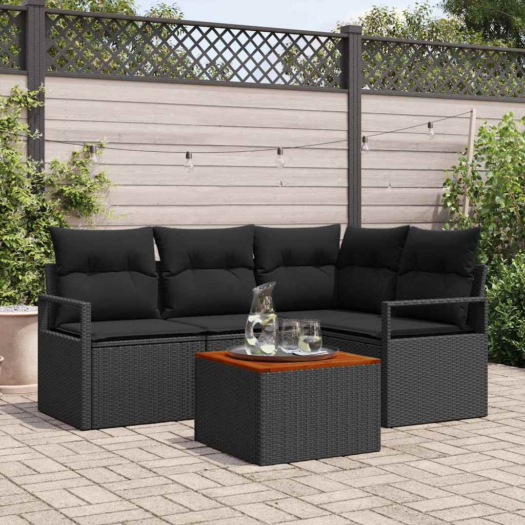 Set Divano da Giardino con archiviazione 5 pcs Nero polyrattan | homemem39