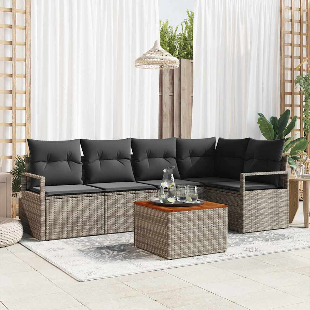 Set Divano da Giardino 6 pcs Grigio polyrattan | homemem39