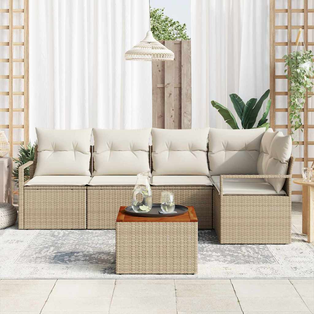 Set Divano da Giardino 6 pcs Beige e Crema polyrattan | homemem39