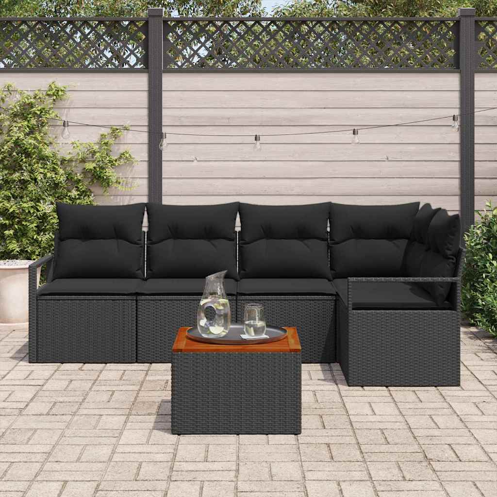 Set Divano da Giardino con archiviazione 6 pcs Nero polyrattan | homemem39