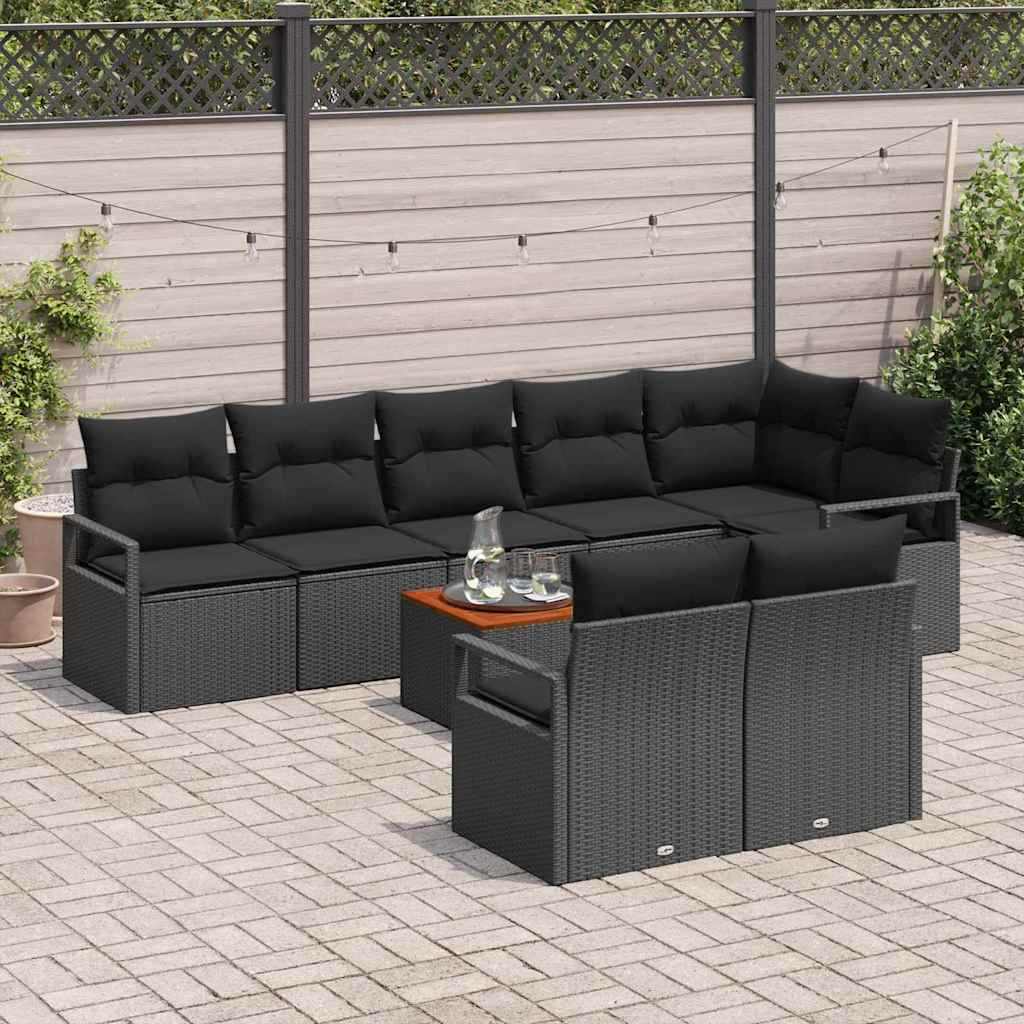 Set Divano da Giardino con archiviazione 9 pcs Nero polyrattan | homemem39
