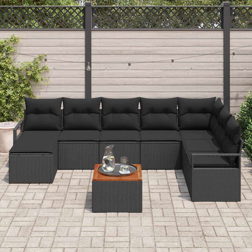 Set Divano da Giardino con archiviazione 9 pcs Nero polyrattan | homemem39