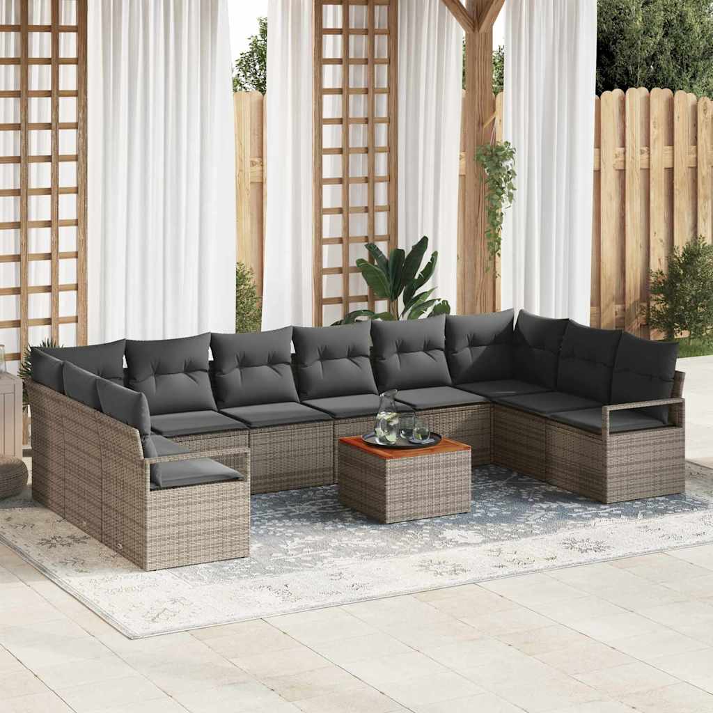 Set Divano da Giardino 11 pcs Grigio polyrattan | homemem39