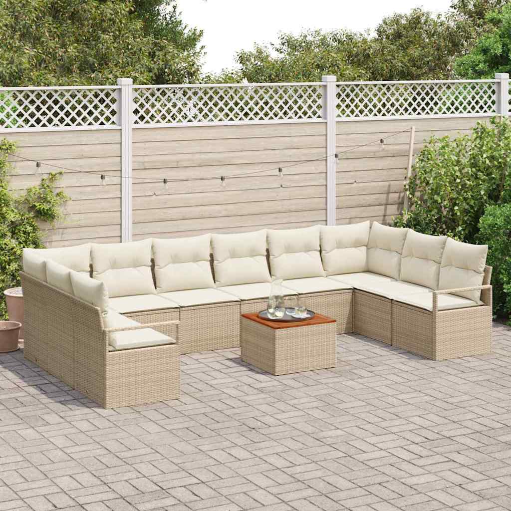 Set Divano da Giardino 11 pcs Beige e Crema polyrattan | homemem39