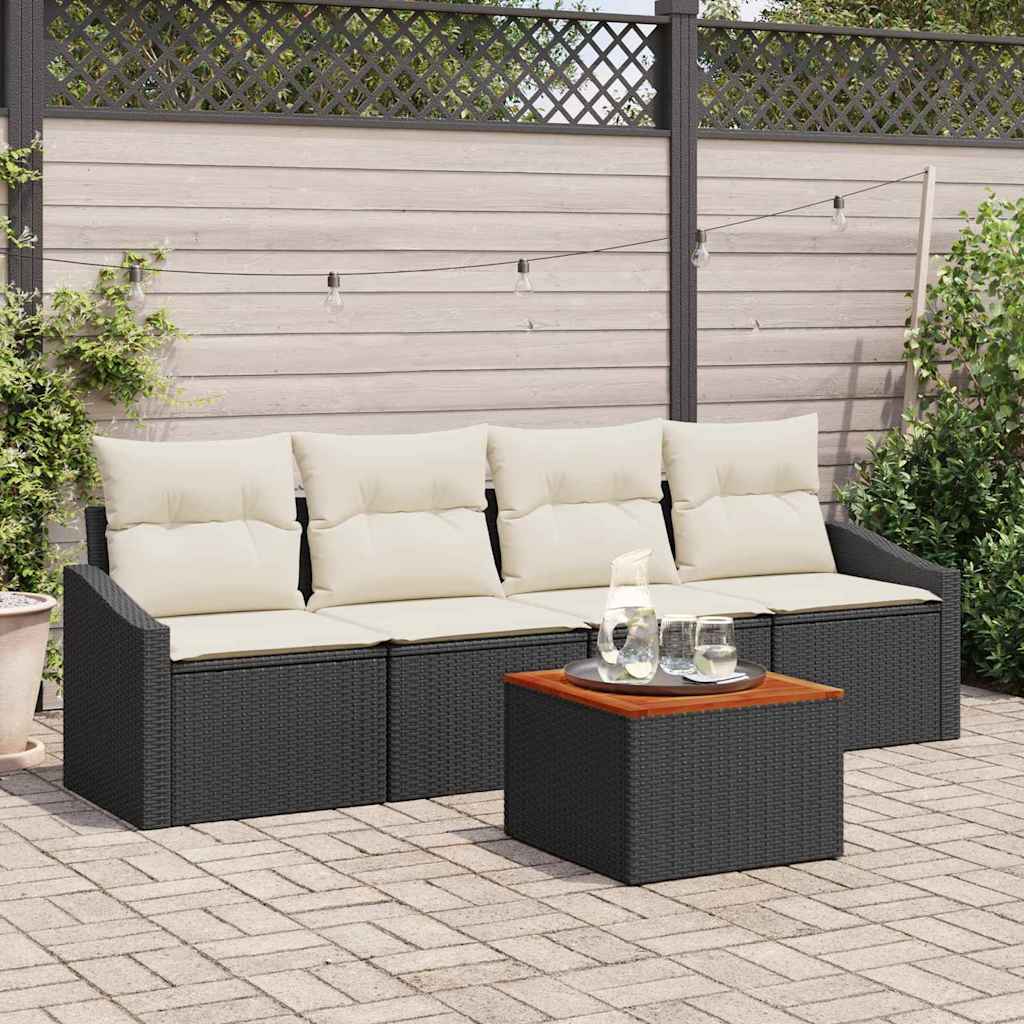 Set Divano da Giardino 5 pcs Nero e Crema polyrattan | homemem39