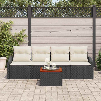 Set Divano da Giardino 5 pcs Nero e Crema polyrattan | homemem39