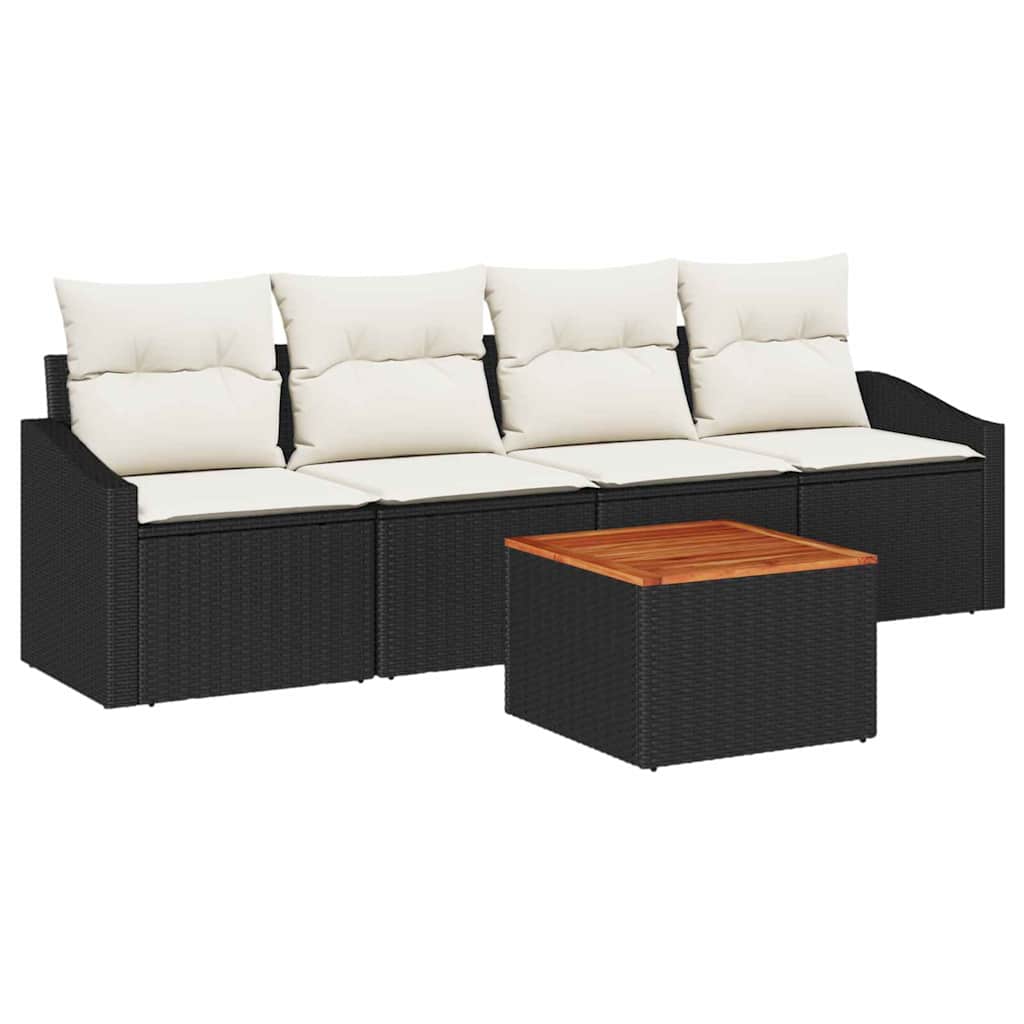 Set Divano da Giardino 5 pcs Nero e Crema polyrattan | homemem39