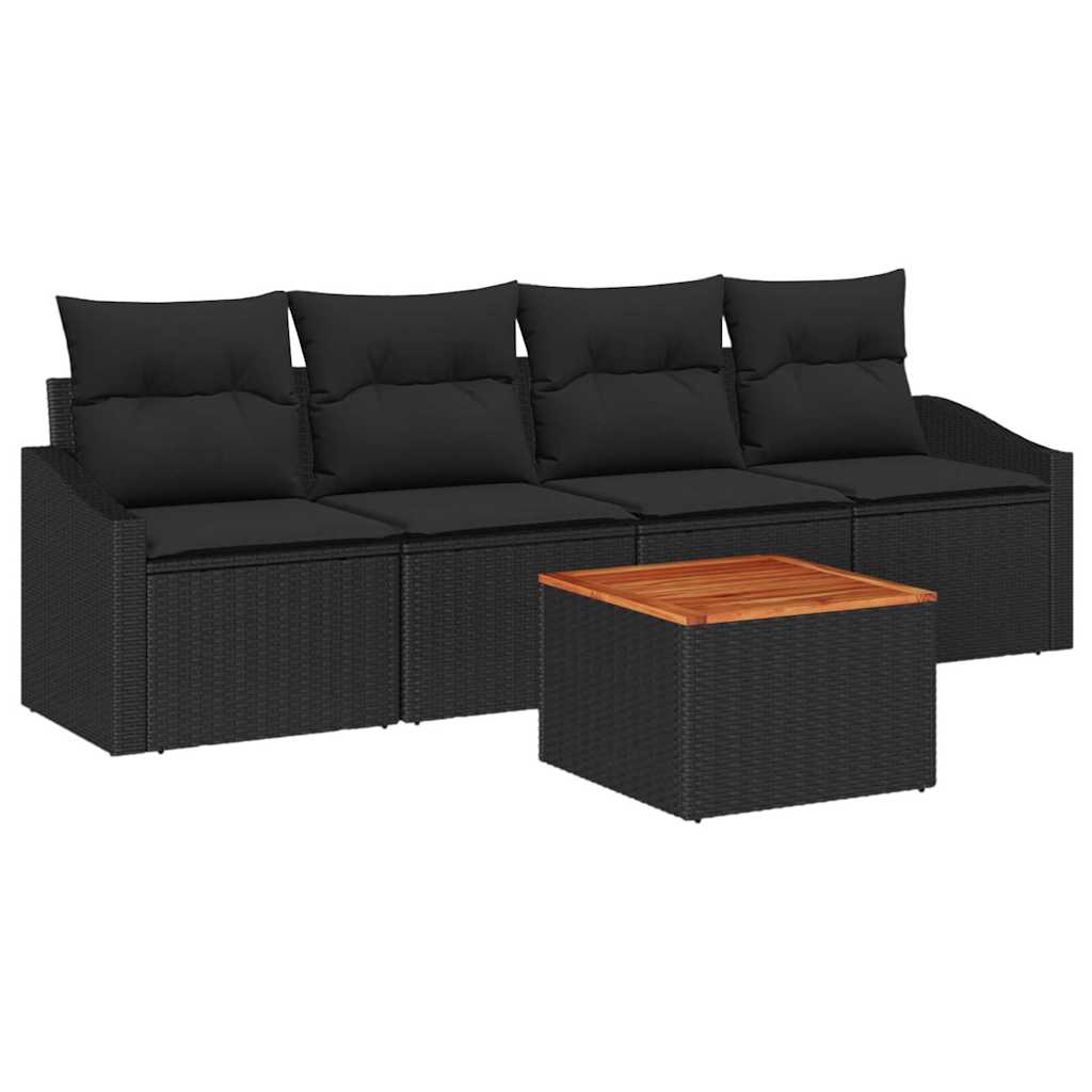 Set Divano da Giardino con archiviazione 5 pcs Nero polyrattan | homemem39