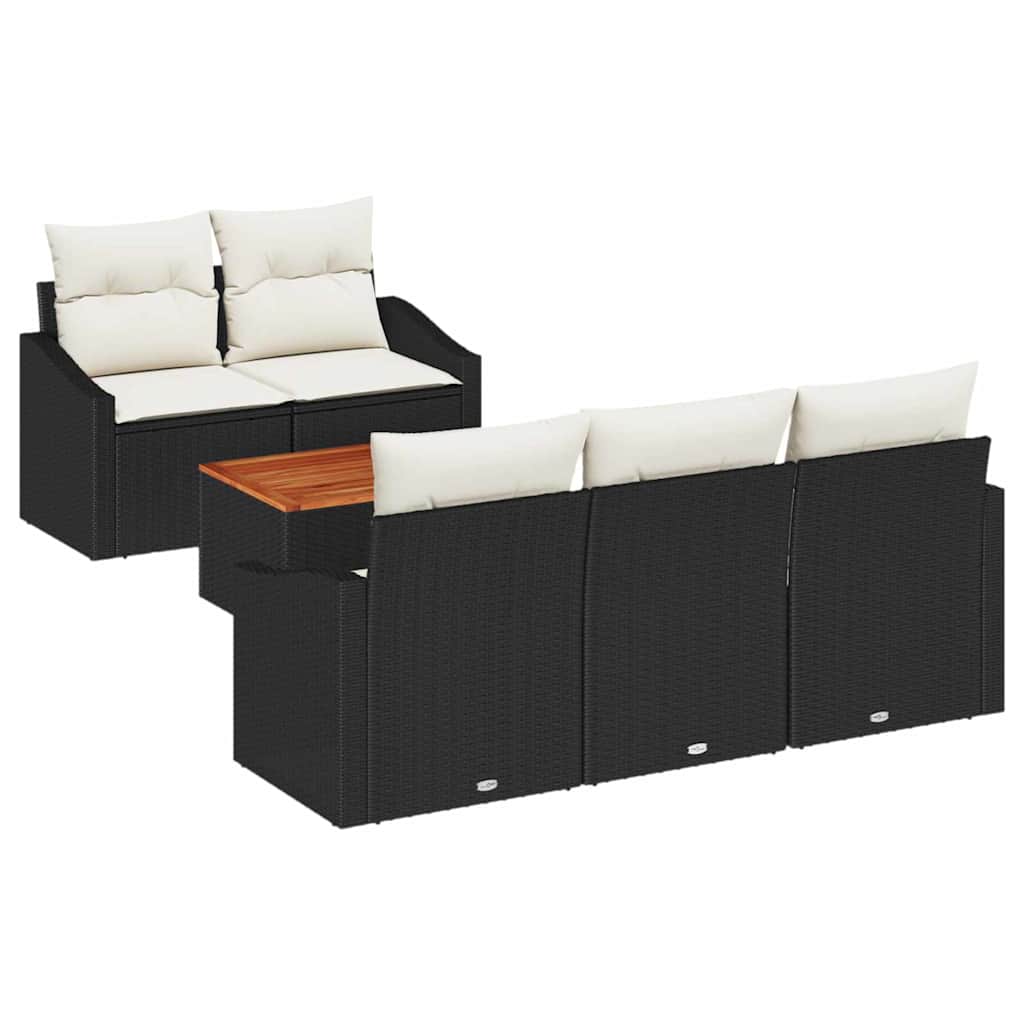 Set Divano da Giardino 6 pcs Nero e Crema polyrattan | homemem39